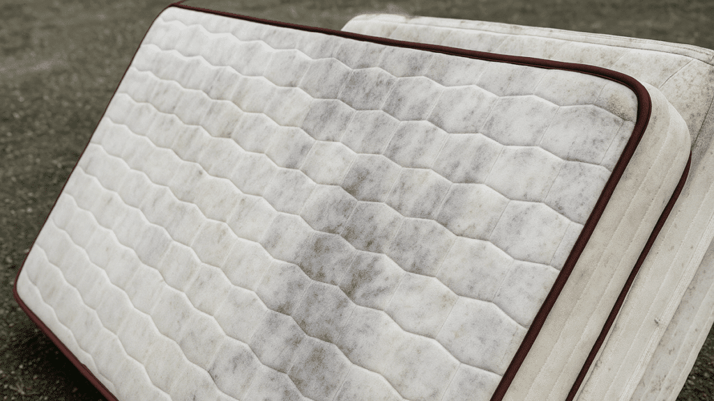 Old stained mattresses, illustrating the need for proper mattress disposal and recycling.